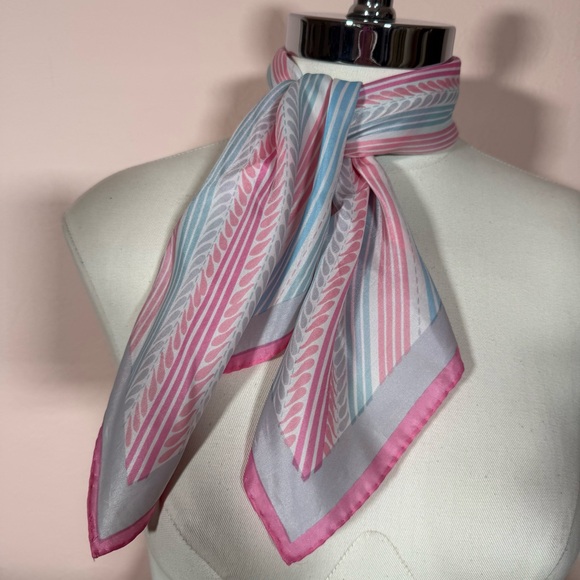 Vintage 1950 1960’s Cotton Candy Pastel Retro Stripe Hand rolled edges Scarf - Picture 13 of 16
